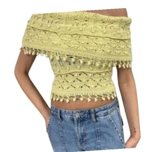 Zara Yellow Off-Shoulder Crochet Crop Top